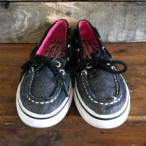 Sperry girl’s black sparkly topsider boat shoes